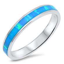 Load image into Gallery viewer, Sterling Silver Plain Light Blue Lab Opal RingsAnd Face Height 2mm