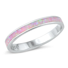 Load image into Gallery viewer, Sterling Silver Rhodium Plated Round Pink Lab Opal Ring Face Height-2.8mm