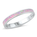 Sterling Silver Rhodium Plated Round Pink Lab Opal Ring Face Height-2.8mm