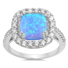 Load image into Gallery viewer, Sterling Silver Square Shaped Blue Lab Opal Rings With CZ StonesAnd Face Height 14mm