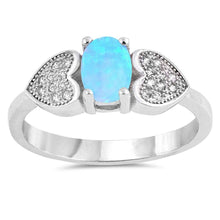 Load image into Gallery viewer, Sterling Silver White Blue Opal Stone with Clear CZ Side HeartsAnd Face Height of 7 mm