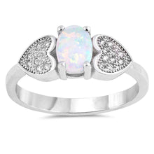 Load image into Gallery viewer, Sterling Silver White Lab Opal Stone with Clear CZ Side HeartsAnd Face Height of 7 mm