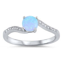 Load image into Gallery viewer, Sterling Silver Light Blue Opal Stone with Clear CZAnd Face Height of 6 mm