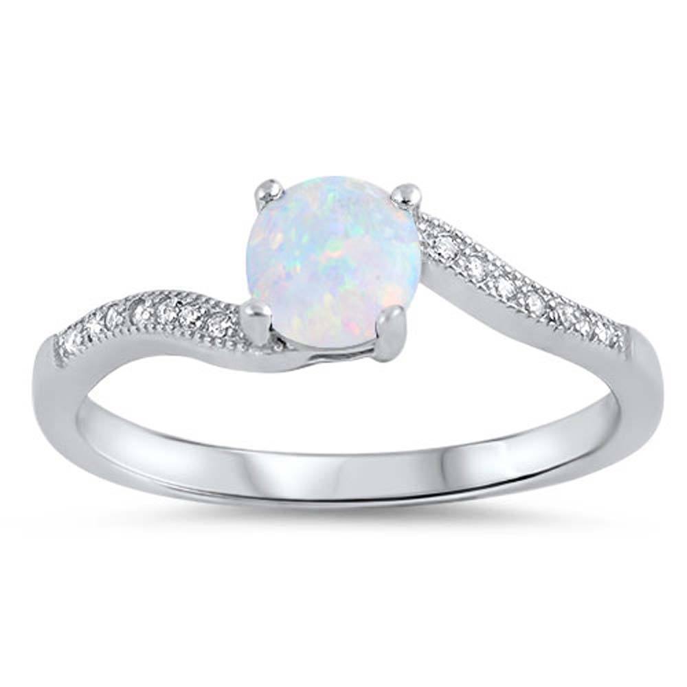 Sterling Silver White Opal Stone with Clear CZAnd Face Height of 6 mm