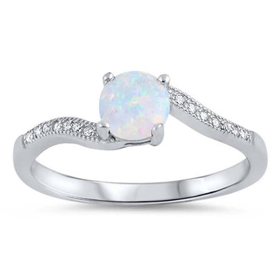 Sterling Silver White Opal Stone with Clear CZAnd Face Height of 6 mm