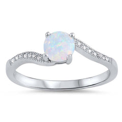Sterling Silver White Opal Stone with Clear CZAnd Face Height of 6 mm