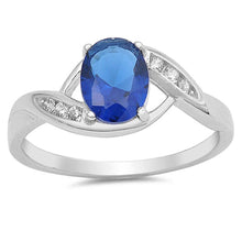 Load image into Gallery viewer, Sterling Silver Oval Shape Blue Sapphire Lab Opal Rings with CZ Stones, Face Height 8mm