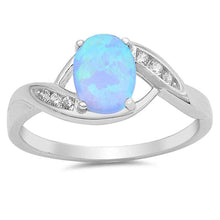 Load image into Gallery viewer, Sterling Silver Oval Shape Light Blue Lab Opal Rings with CZ Stones, Face Height 8mm