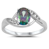 Sterling Silver Oval With Rainbow Topaz And Cubic Zirconia Ring