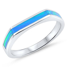 Load image into Gallery viewer, Sterling Silver Rectangle Edges Blue Lab Opal RingsAnd Face Height 4mm
