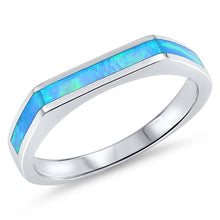 Load image into Gallery viewer, Sterling Silver Rectangle Edges Light Blue Lab Opal RingsAnd Face Height 4mm