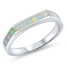 Load image into Gallery viewer, Sterling Silver Rectangle Edges White Lab Opal RingsAnd Face Height 4mm