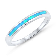Load image into Gallery viewer, Sterling Silver Round Shape Light Blue Lab Opal RingsAnd Face Height 3mm