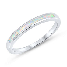 Load image into Gallery viewer, Sterling Silver Round Wedding Band Shape White Lab Opal RingsAnd Face Height 3mm