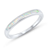 Sterling Silver Round Wedding Band Shape White Lab Opal RingsAnd Face Height 3mm
