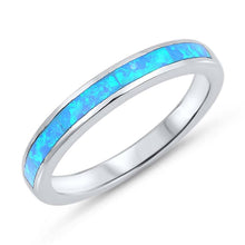 Load image into Gallery viewer, Sterling Silver Round Wedding Band Shape Blue Lab Opal RingsAnd Face Height 3mm