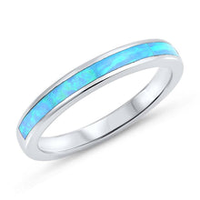 Load image into Gallery viewer, Sterling Silver Round Wedding Band Shape Light Blue Lab Opal RingsAnd Face Height 3mm