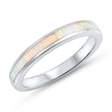 Sterling Silver Round Wedding Band Shape White Lab Opal RingsAnd Face Height 3mm