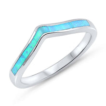 Load image into Gallery viewer, Sterling Silver Wave Shape Light Blue Lab Opal RingsAnd Face Height 3mm