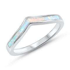 Sterling Silver White Lab Wavy Band Opal Ring