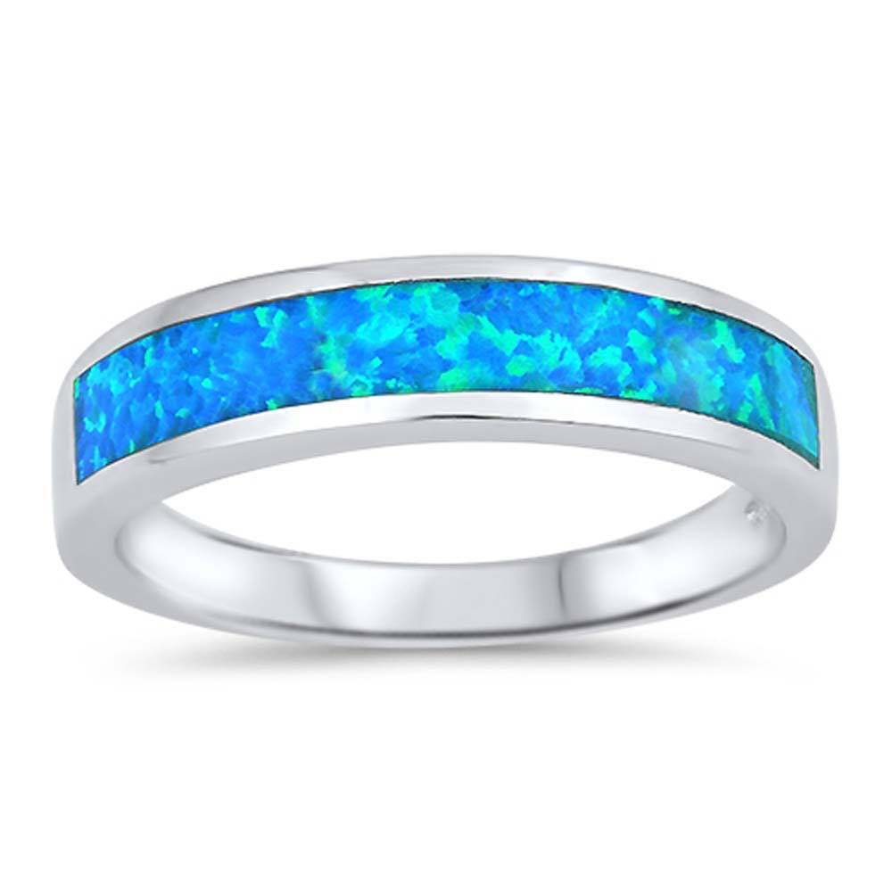 Sterling Silver Round Blue Lab Opal RingsAnd Face Height 5mm