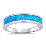 Sterling Silver Round Blue Lab Opal RingsAnd Face Height 5mm