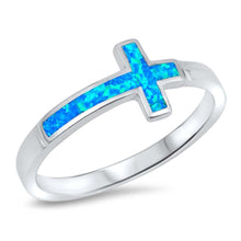 Load image into Gallery viewer, Sterling Silver Sideway Cross Blue Lab Opal RingsAnd Face Height 9mm