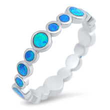 Load image into Gallery viewer, Sterling Silver Rounds Shape Blue Lab Opal Rings, Face Height 4mm