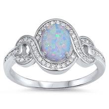 Load image into Gallery viewer, Sterling Silver Ring with Oval White Lab Opal Center and Clear CZ And Face Height 12MM
