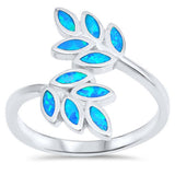 Sterling Silver Leaves Shape Blue Lab Opal Rings and Face Height 19mm