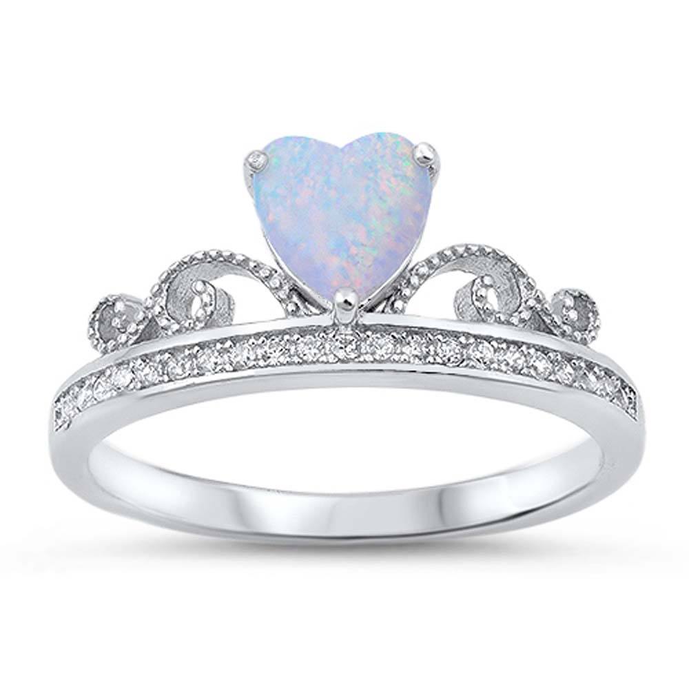 Sterling Silver Ring with White Lab Opal Heart Shape Center StoneAnd Ring Face Height of 9MM