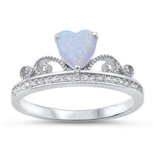 Load image into Gallery viewer, Sterling Silver Ring with White Lab Opal Heart Shape Center StoneAnd Ring Face Height of 9MM
