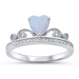 Sterling Silver Ring with White Lab Opal Heart Shape Center StoneAnd Ring Face Height of 9MM