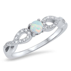 Sterling Silver Ring with White Lab Opal Center and Clear CZ SidesAndFace Height 4 mm