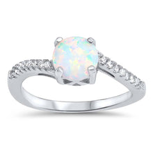Load image into Gallery viewer, Sterling Silver Round White Lab Opal Rings with CZ Stones, Face Height 7mm