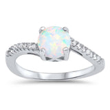 Sterling Silver Round White Lab Opal Rings with CZ Stones, Face Height 7mm