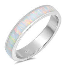 Load image into Gallery viewer, Sterling Silver Wedding Band Shape White Lab Opal RingsAnd Face Height 5mm