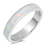 Sterling Silver Wedding Band Shape White Lab Opal RingsAnd Face Height 5mm
