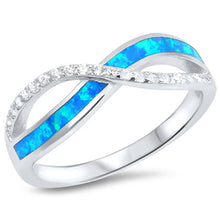 Load image into Gallery viewer, Sterling Silver Infinity Shape Blue Lab Opal Rings With CZ StonesAnd Face Height 7mm