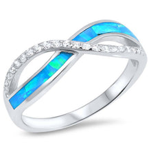 Load image into Gallery viewer, Sterling Silver Infinity Shape Light Blue Lab Opal Rings With CZ StonesAnd Face Height 7mm