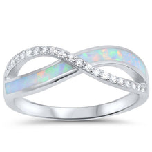 Load image into Gallery viewer, Sterling Silver Infinity Shape White Lab Opal Rings With CZ StonesAnd Face Height 7mm