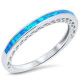 Sterling Silver Wedding Band Shape Blue Lab Opal RingsAnd Face Height 3mm