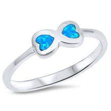 Load image into Gallery viewer, Sterling Silver Double Hearts Blue Lab Opal RingsAnd Face Height 4mm