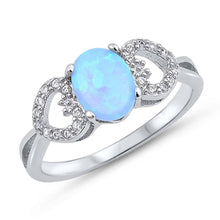 Load image into Gallery viewer, Sterling Silver Heart And Oval Shape Light Blue  Lab Opal Rings With CZ StonesAnd Face Height 7mm