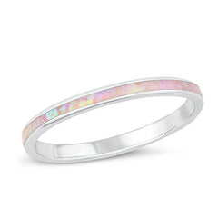 Sterling Silver Rhodium Plated Round Pink Lab Opal Ring Face Height-2mm
