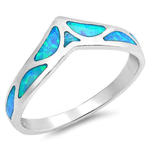 Load image into Gallery viewer, Sterling Silver Wave Shape Light Light Blue Lab Opal RingsAnd Face Height 7mm