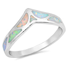 Load image into Gallery viewer, Sterling Silver Wave Shape White Lab Opal RingsAnd Face Height 7mm