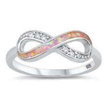Load image into Gallery viewer, Sterling Silver Pink Lab Opal Infinity Ring