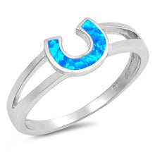 Load image into Gallery viewer, Sterling Silver Horseshoe Blue Lab Opal Rings and Face Height 7mm