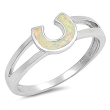 Load image into Gallery viewer, Sterling Silver HorseShoe White Lab Opal RingsAnd Face Height 7mm